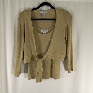 Spiegel Jacket Tank Set Women's Medium Metallic Gold Silk Blend Tie Front